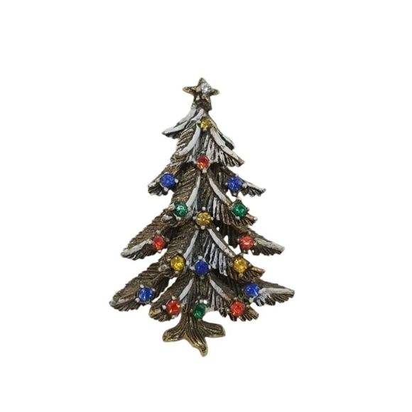 ART Brooch Pin Frosted Christmas Tree Rhinestones Vintage Brooch Pin - Picture 1 of 10